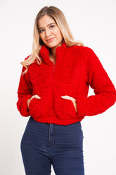 HALF ZIPPER BORG CROPPED JACKET